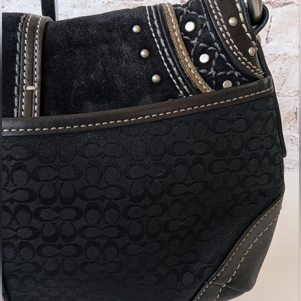 Coach Vintage Soho Black Signature C Canvas & Patchwork Shoulder Bag - Picture 7 of 16